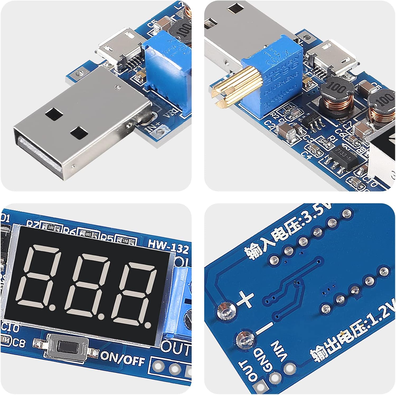 Close-up view of the potentiometer and digital display on the power supply module.