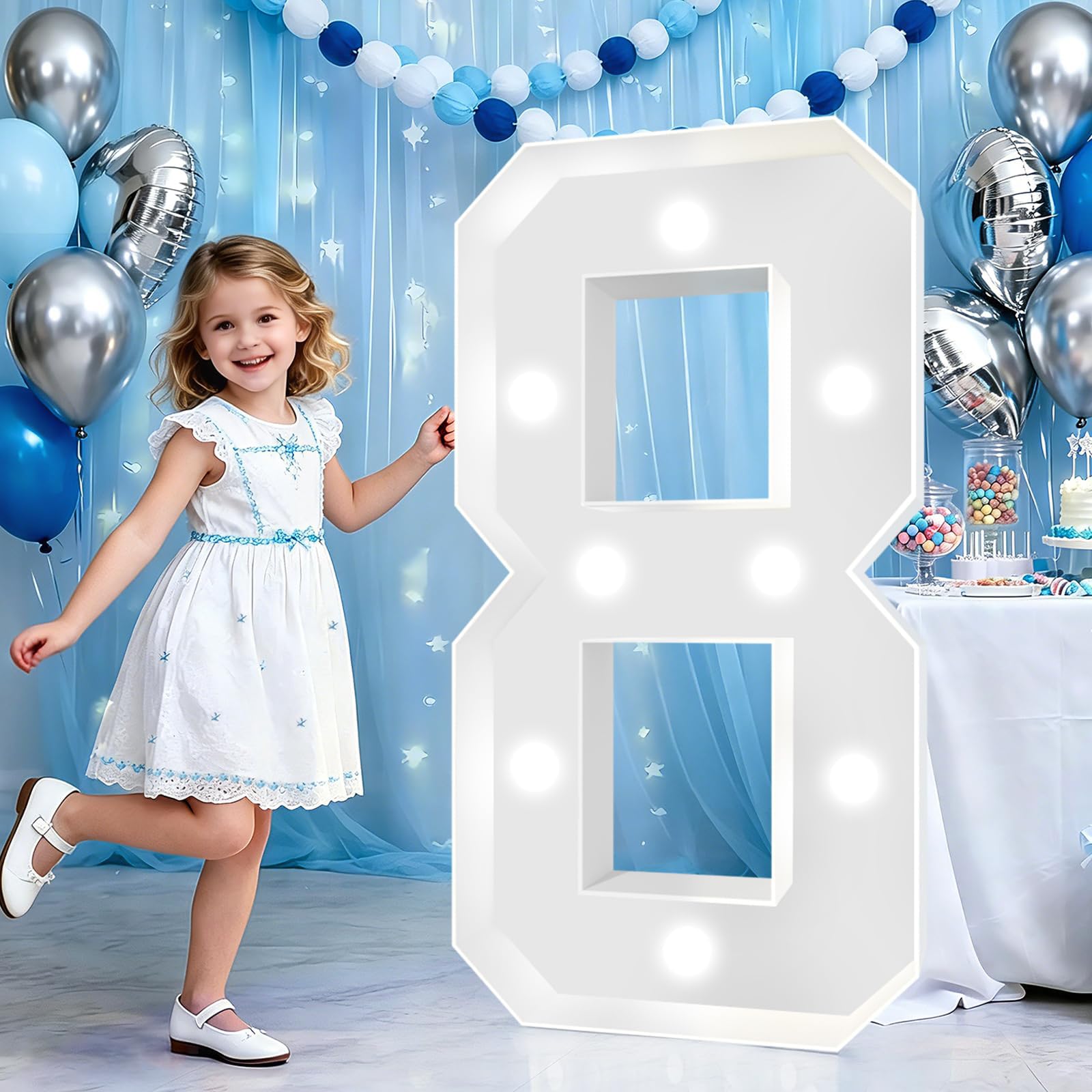Targa con numeri 8 e luce a LED bianca fredda, altezza 70 cm, in schiuma spessa, kit fai da te per compleanno, laurea, matrimonio, anniversario, festa, decorazione Marry Me, 70 cm