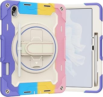 Compatible with Huawei Matepad Air 11.5Inch Case Tablet with Pencil Holder,Multi-Angle Bracket+360 Adjustable Swivel Hand Strap Three-in-one Shatter-Resistant Shell,Drop-ProofColorful Pink