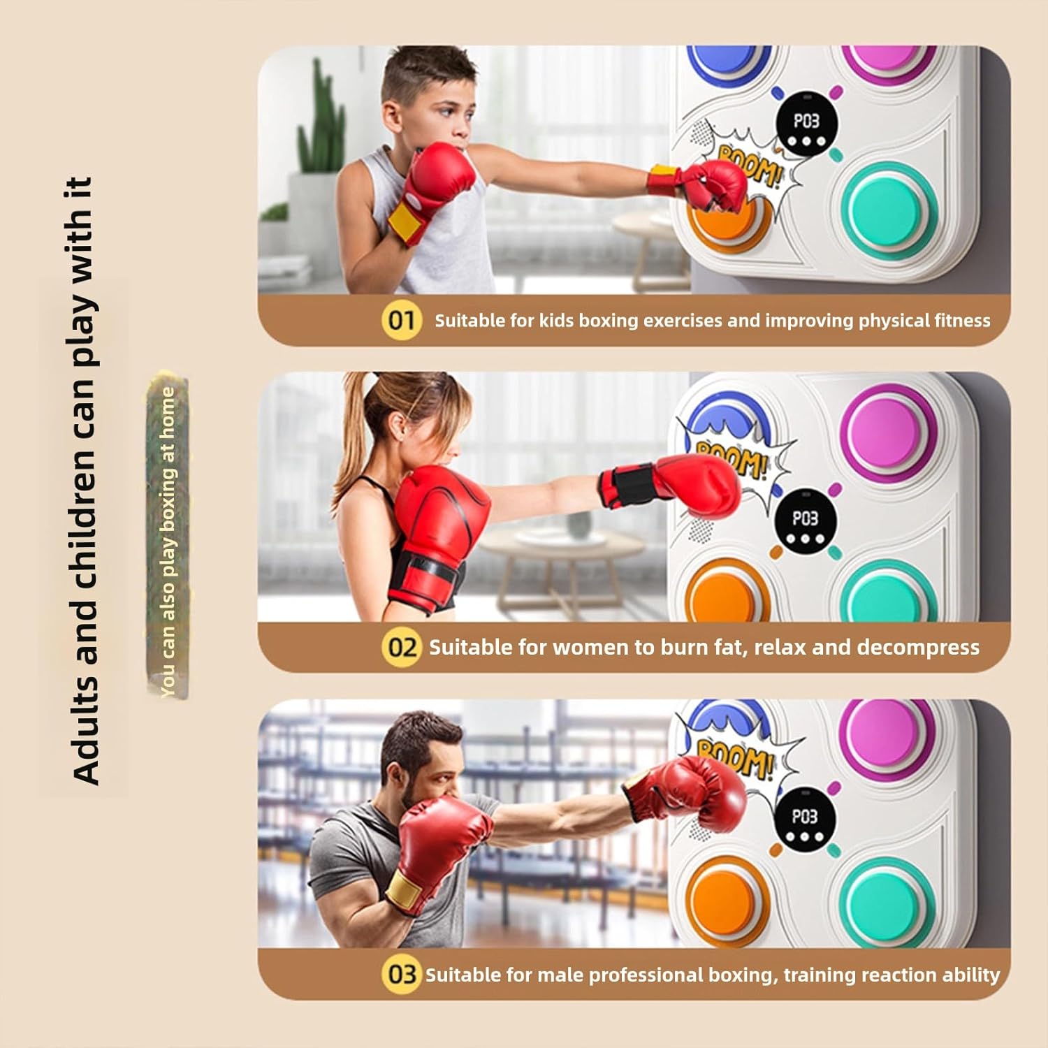 Music Boxing Machine for Kids | Electronic Wall Mounted Punching Pad | Light Modes & Gloves, Adjustable Speed for Adults, Children, Beginners Music Boxing Game for Kids