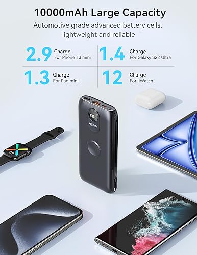 Miniatura 4 de Portable Charger, 10000mAh 22.5W Fast Charging Power Bank with Built in Cable & Wall Plug, Travel Essential Battery Pack with LED Display, External