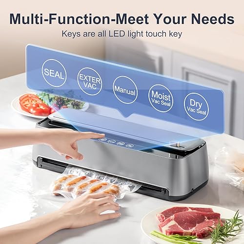 Miniatura 2 de Máquina selladora al vacío de 85 Kpa para alimentos, sellador de alimentos completamente automático 8 en 1 con cortador integrado y almacenamiento