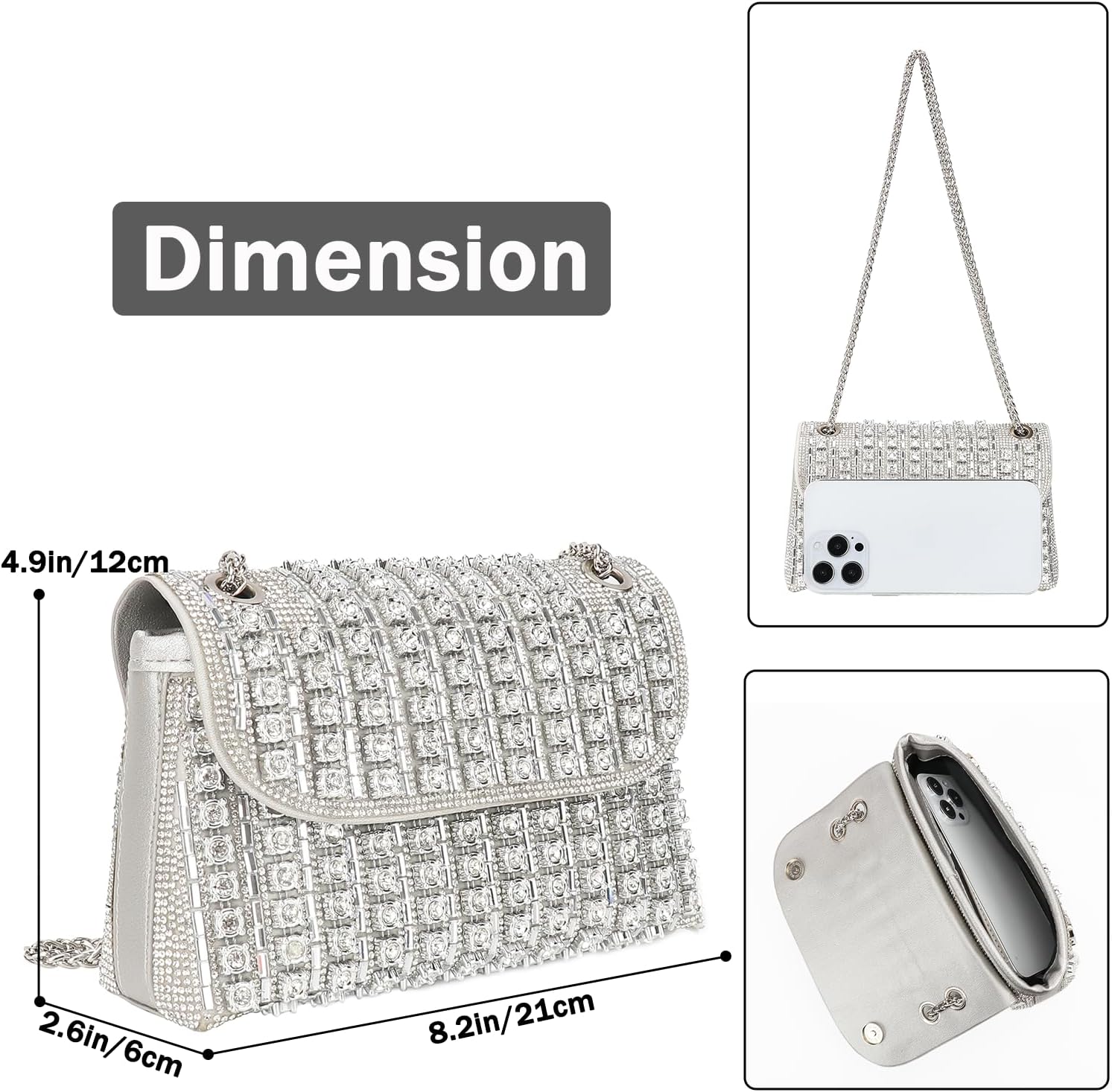 Womens Sparkly Rhinestone Crystal Glitter Clutch Purse Evening Handbag Shoulder Bag for Wedding Party Prom - Image 2