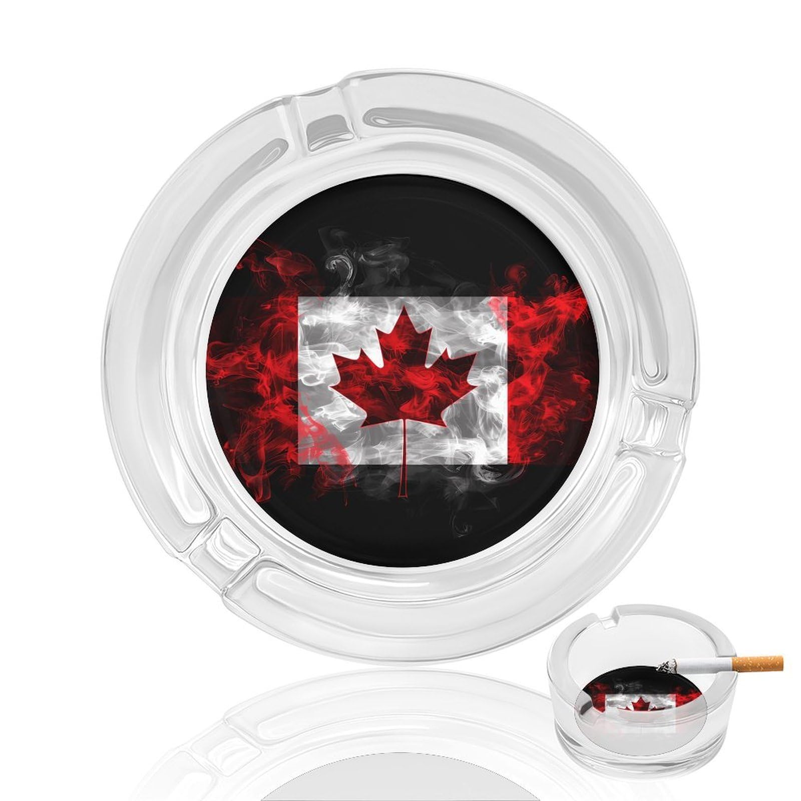 Nclqvjxzkhw Style Canada Flag Glass Ashtray Round Ash Tray Smoking Trays For Home Garden Outdoor
