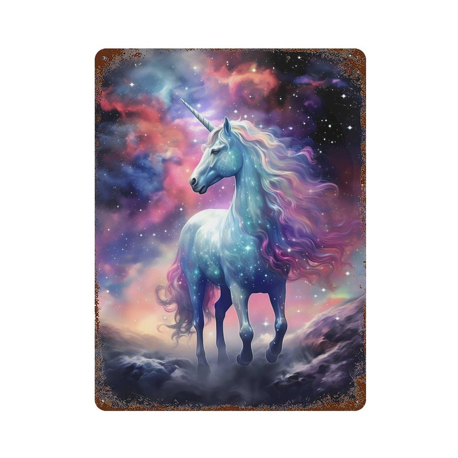 Garage Style Cosmic Fantasy Unicorn Rusty Metal Tin Sign 15.7"x11.8", Farmhouse Wall Decor for Bar And Workshop