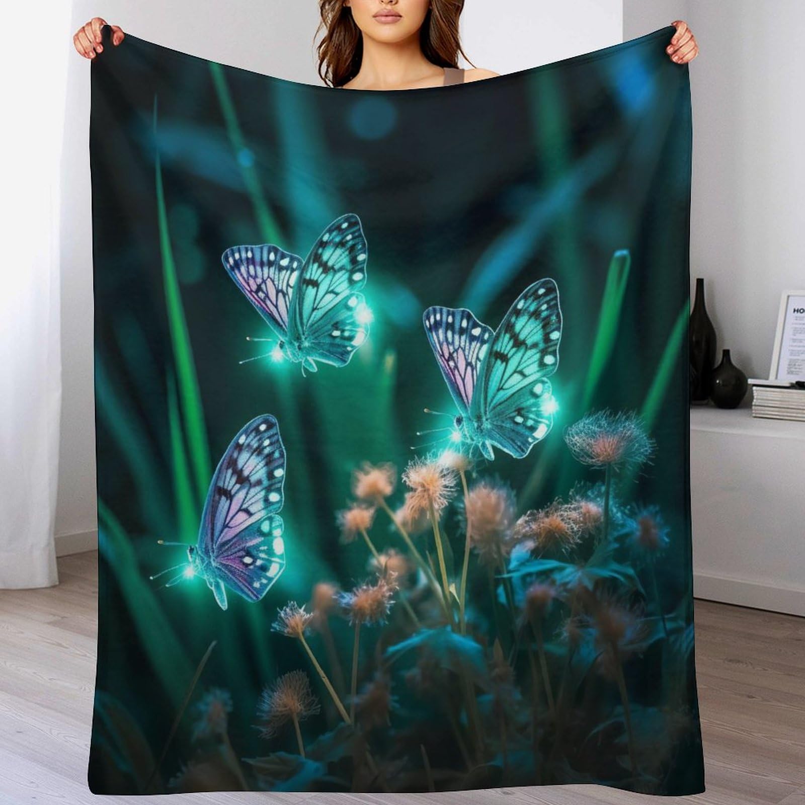 Manta de forro polar suave de alta densidad 150x200 cm con diseno textil de mariposas