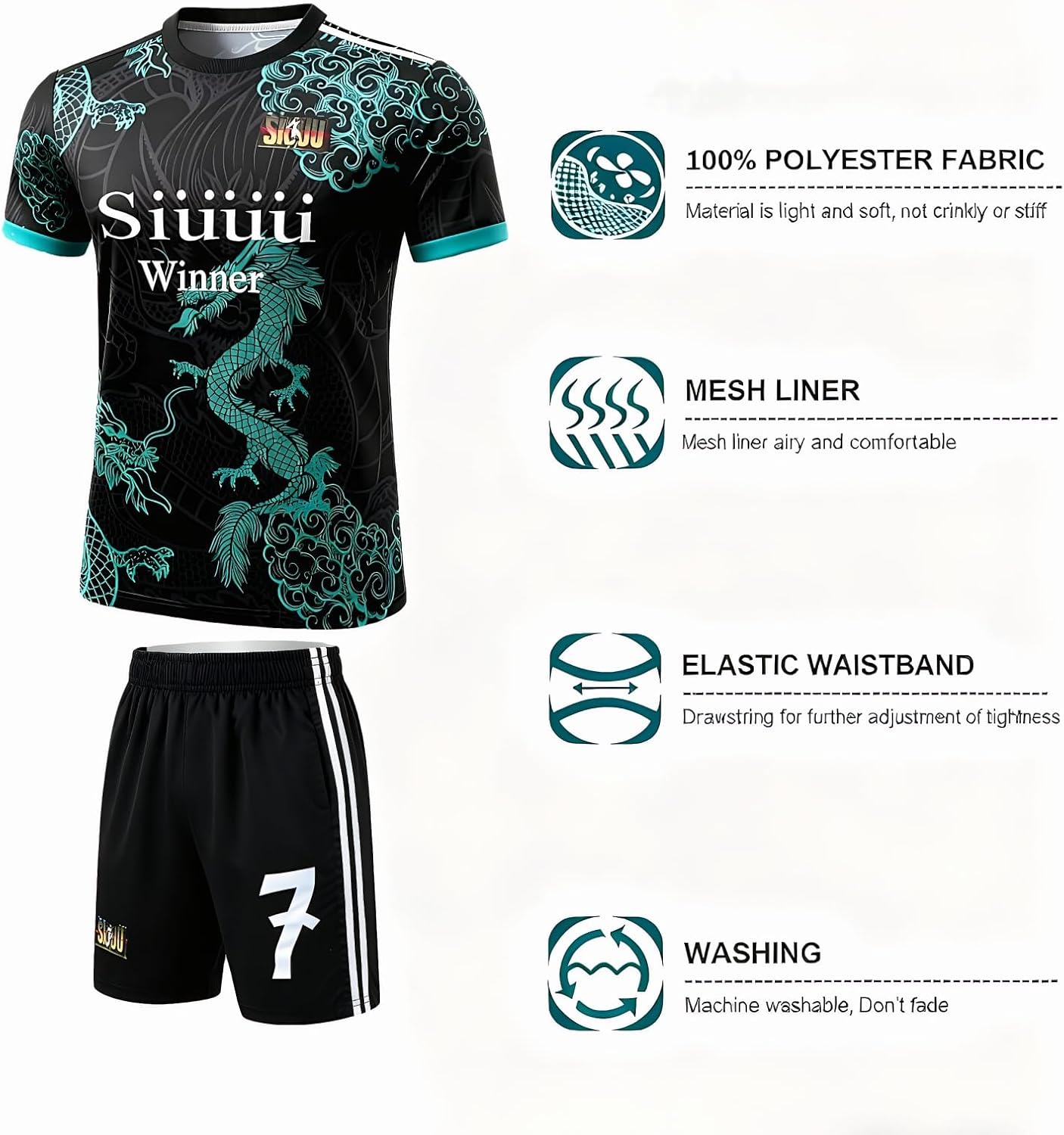 Kids Soccer Jersey Uniform Set #7 | Complete 4-Piece Kit with Shirt, Shorts, Socks & Player Necklace for Boys & Girls - Image 4