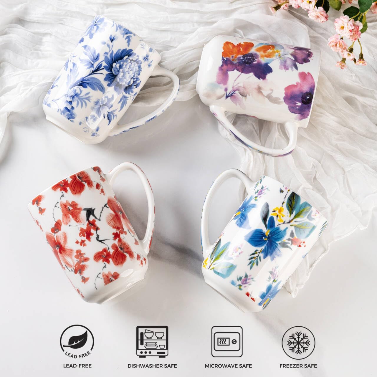 AmorArc Porcelain Tea Mug with Infuser and Lids, 18 Oz Coffee Cup Strainer with Bag Holder for Loose Leaf Tea, Steeping Coffee Mug for House-warming Wedding Birthday Gift - Image 7