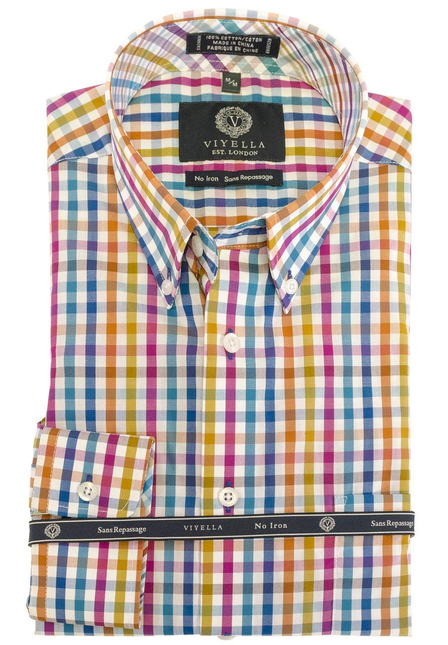Viyella Multi Colour Bright Check Non Iron Button Down Collar Sport Shirt