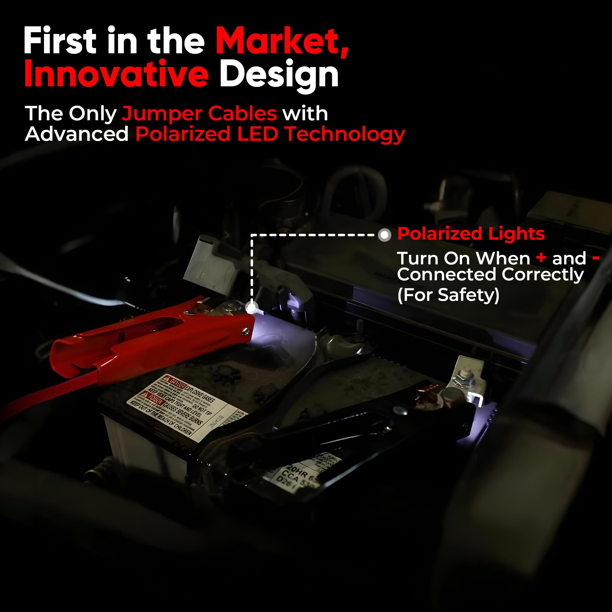 Safe Start Illumi - Kit di cavi di avviamento resistenti da 3,7 m, 6 GA per auto, camion, indicatori W/LED per uso notturno, protezione da inversione di polarità, filo di rame, design tradizionale