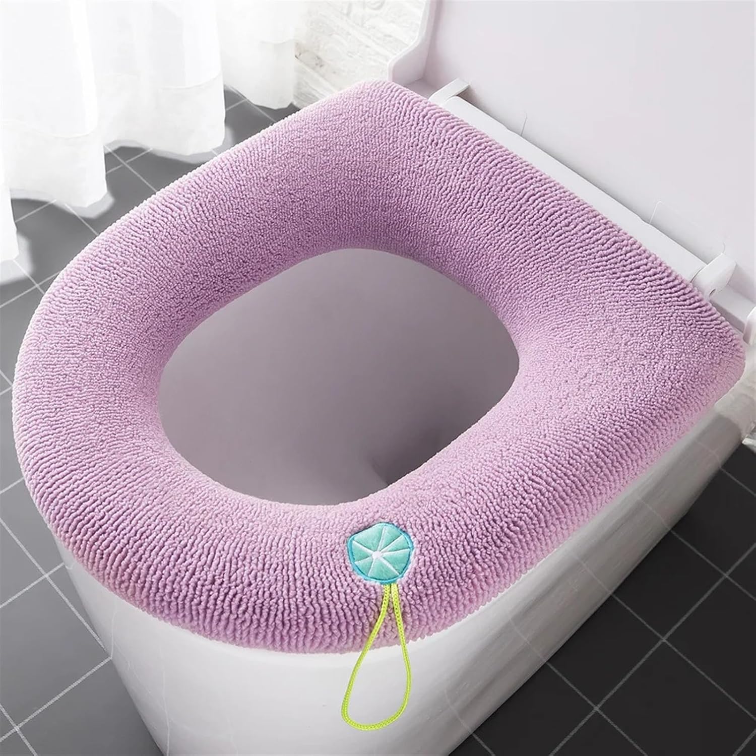 Winter Warm Toilet Seat Cover Mat Bathroom Toilet Pad Cushion with Handle Thicker Soft Washable Closestool Warmer Accessories (Size : Blue)