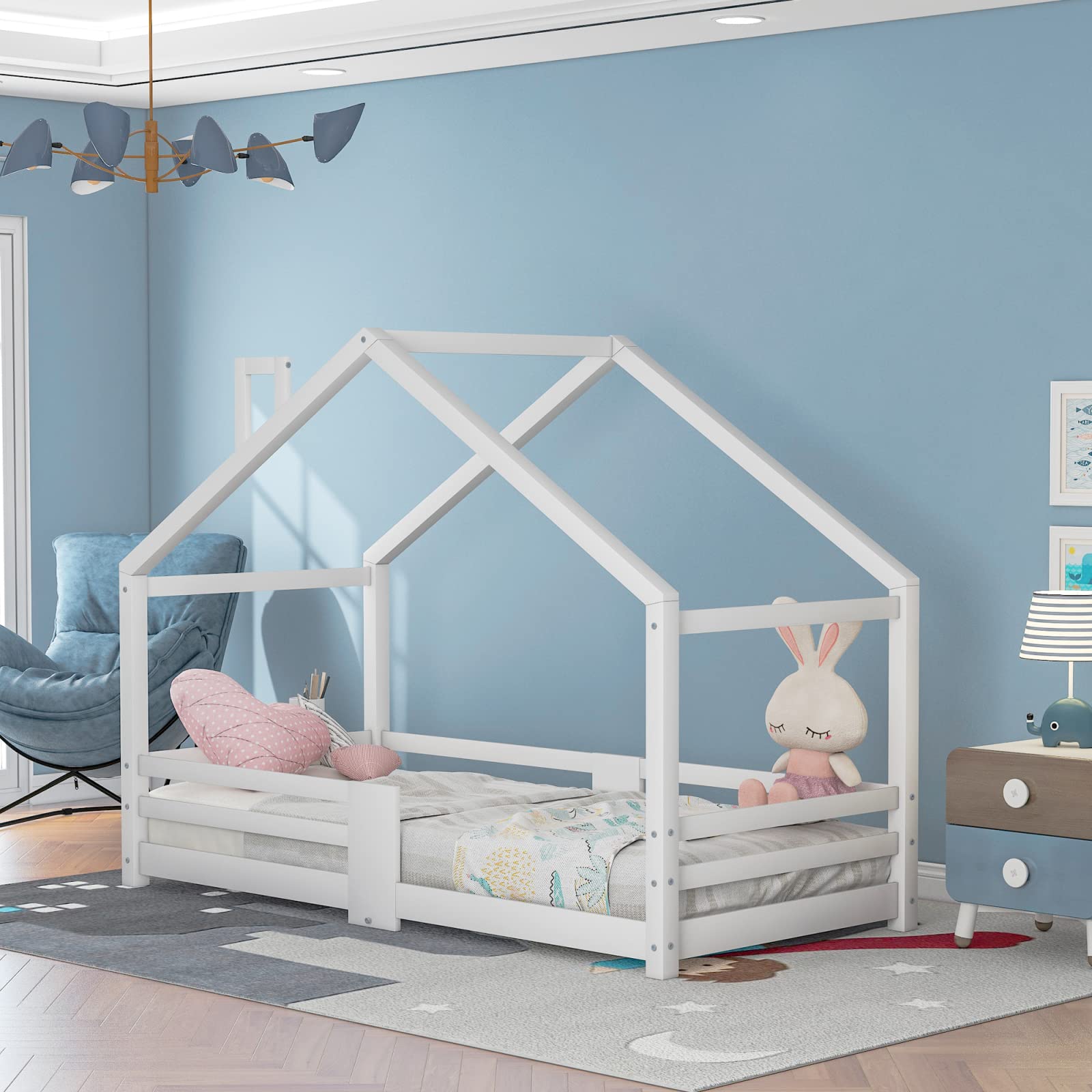 Lit pour enfant avec cheminée anti-chute en bois robuste pour stopper la peur des lits hauts