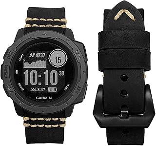 Abanen Genuine Leather Watch Bands for Garmin Instinct Crossover Solar/Instinct 2 Solar, 22mm Retro Wristband Strap with Stainless Steel Buckle for Garmin Instinct