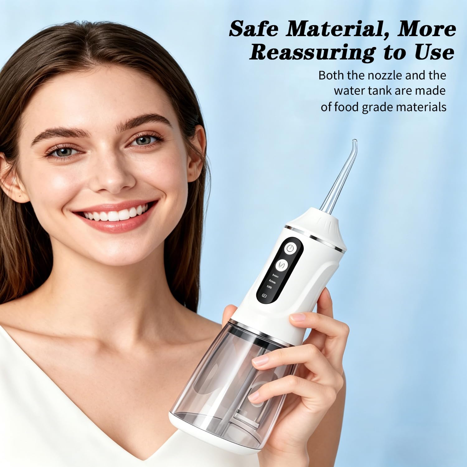 Idropulsore Dentale Portatile, Irrigatore Orale Senza Fili Impermeabile IPX7 con 3 Modalità e 4 Ugelli, Serbatoio da 380ml, Tecnologia a Impulsi e Grande Autonomia per Uso Domestico e Viaggi