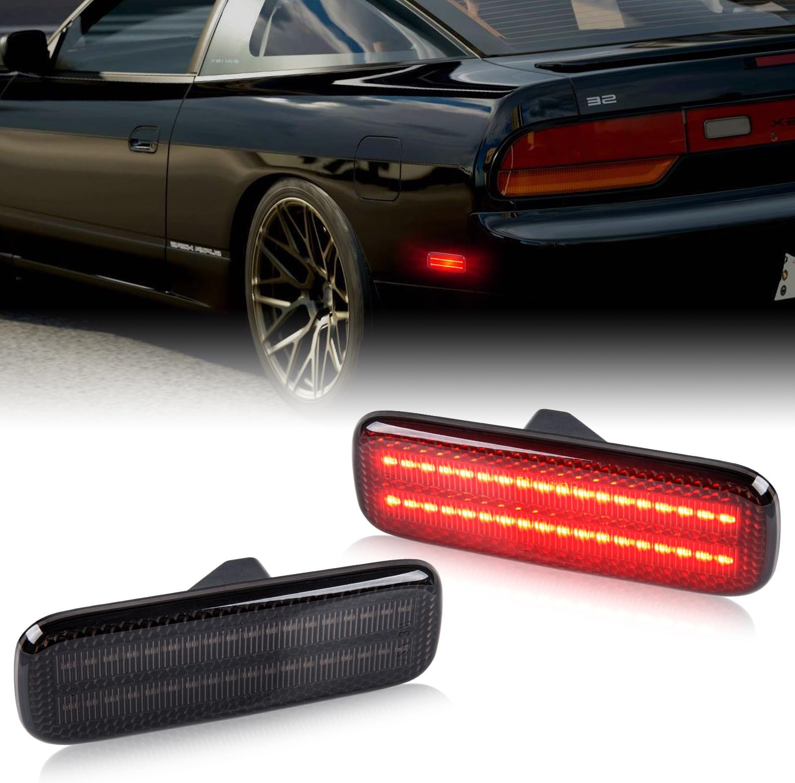 Gempro LED Side Marker Lights Compatible with 1989-1994 Nissan 240SX S13 Fender Parking Signal Lamps 2PCS, Smoked Len (Rear Bumper)