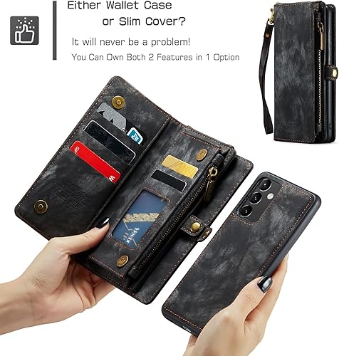 Miniatura 3 de Asuwish Funda de teléfono para Samsung Galaxy A54 5G con cremallera, funda desmontable con protector de pantalla de vidrio templado y tarjetero de