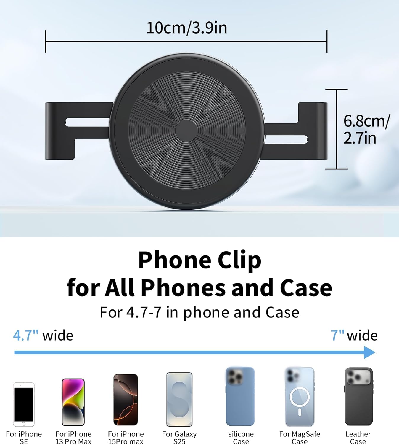 TONEOF Phone Clamp for Magnet with Metal Ring,Phone Mount Adapter for Magsafe Car Phone Holder,Quick Installation & Easy Removal Clip for All Phones/Magnetic Tripod/Magnet Mounts (Black,1 Pack) - Image 5