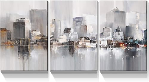 Denozer - 3 paneles de impresiones artísticas en lienzo para pared, impresiones modernas de Nueva York, colorido paisaje urbano abstracto, cuadro de