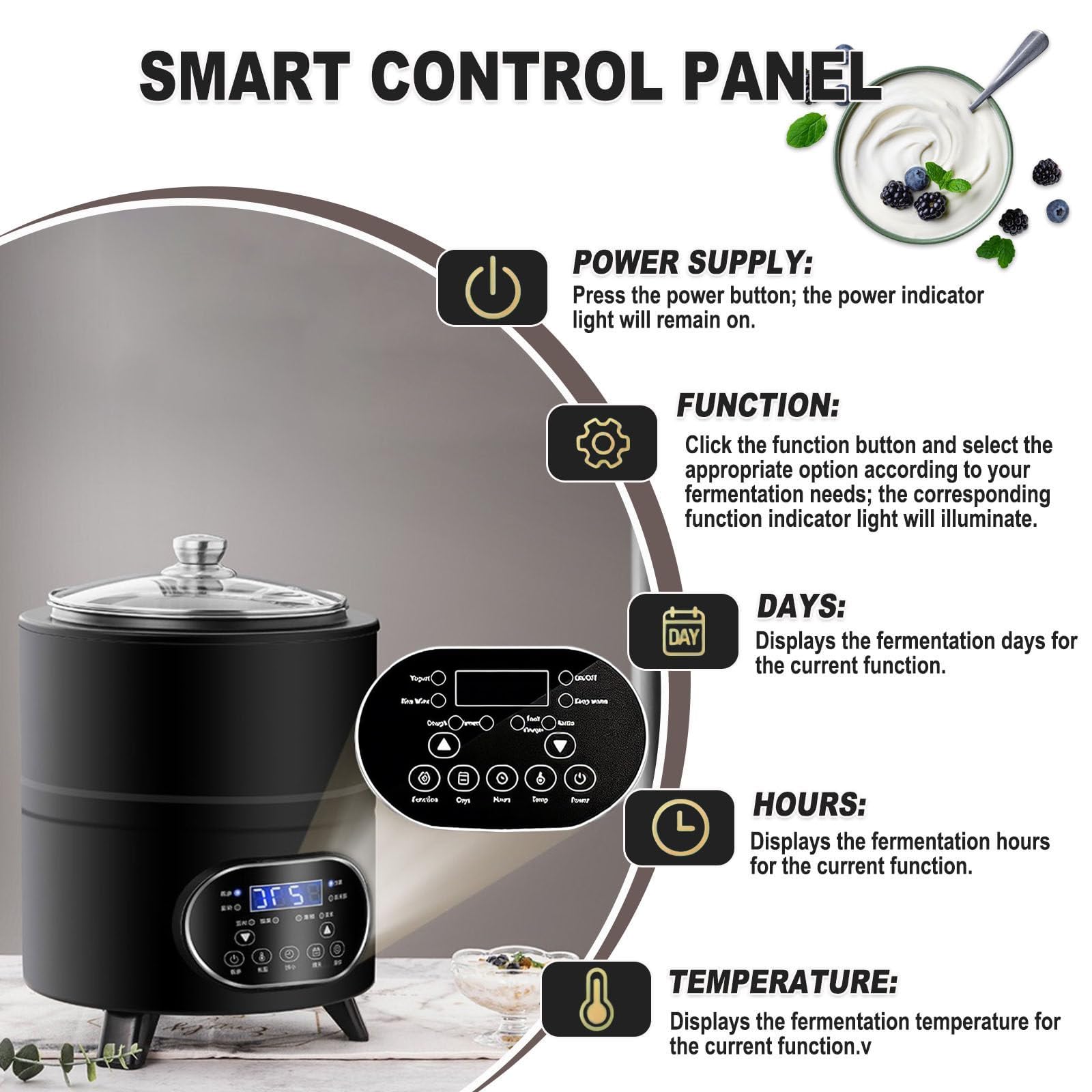 Yogurt Maker Con Display LCD 8L/12L – Riscaldamento 360°, Timer Digitale, Temperatura Regolabile, Design Smontabile, Potenza 400W/600W, Per Yogurt Bianco, Magro, Greco(White,12L)