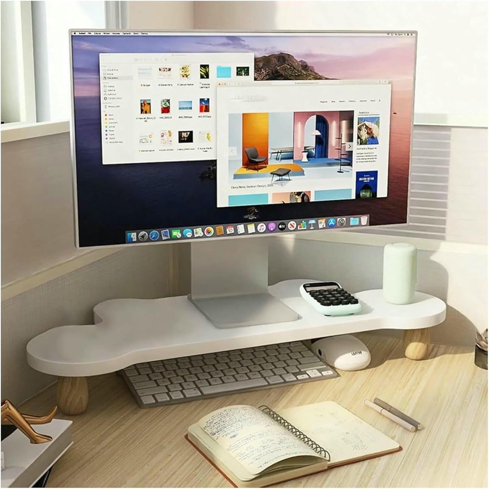 Design en bois élégant pour ce support d'écran ergonomique et robuste de bureau