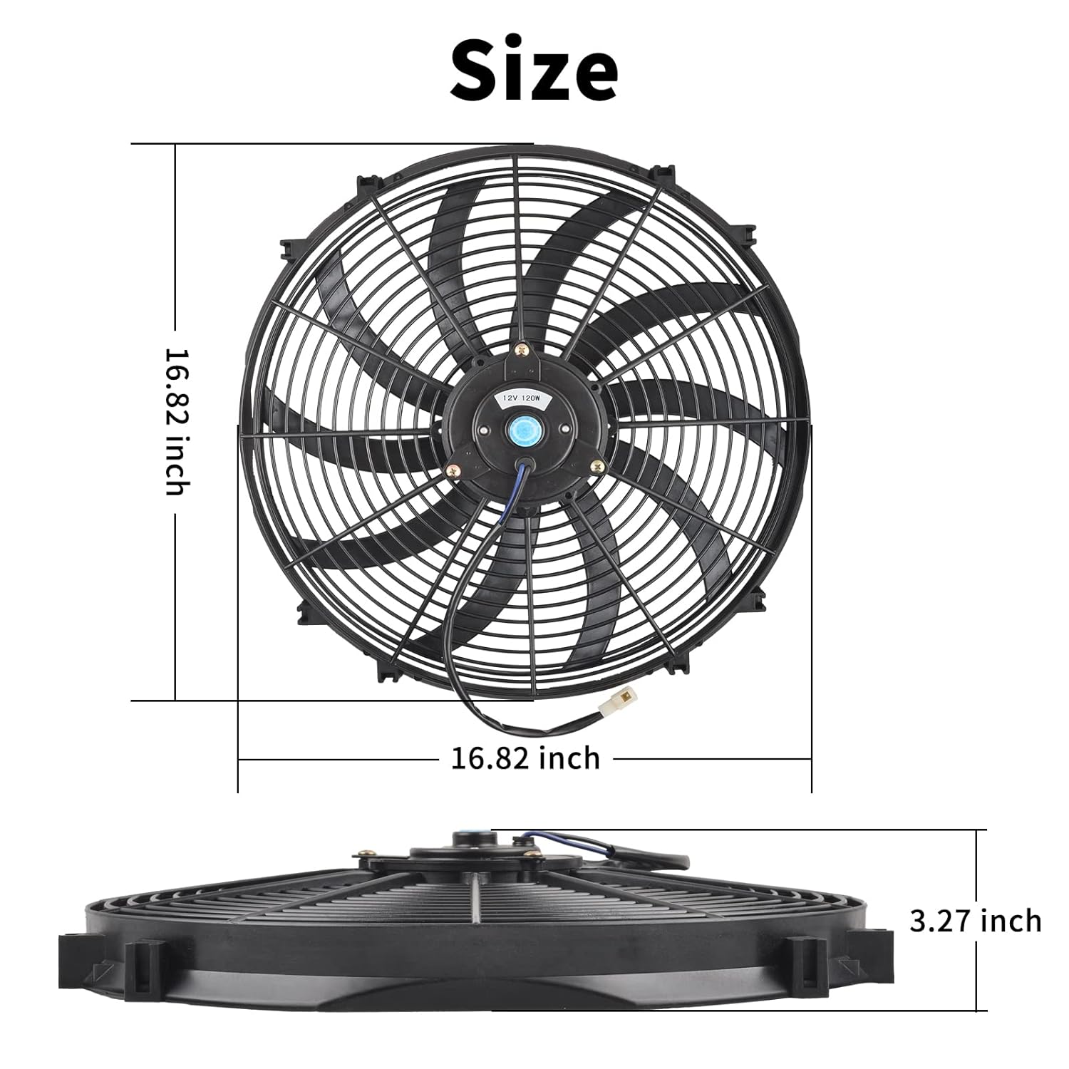 16 Inch Black Universal Slim Fan Push Pull Electric Radiator 12V 120W High Performance Cooling Fan Mount Kit Set of 2