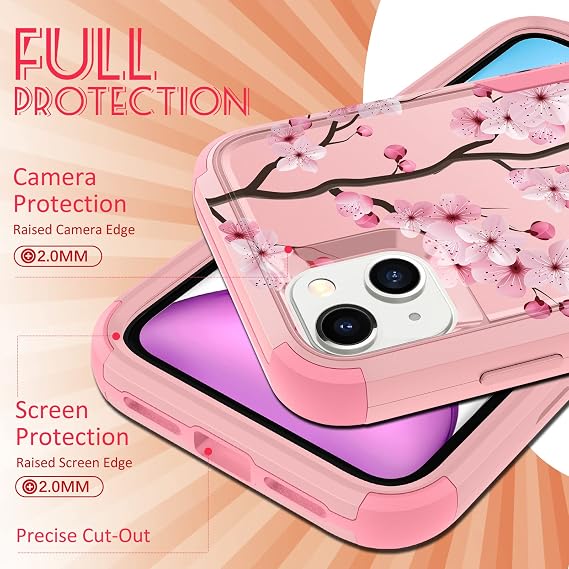 iPhone 13用 保護ケース 3イン1 デザイナー 咲き乱れる花 落下テスト済み かわいいケース レディース ガールズ 耐衝撃保護 頑丈 高耐久 iPhone 13用