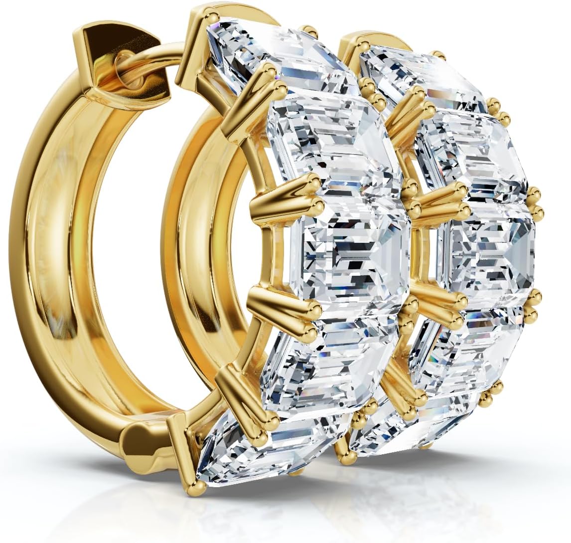 Pompeii 6Ct Emerald Cut Diamond Hoops 14k Gold Lab Grown Earrings (F/G,VS1-VS2)