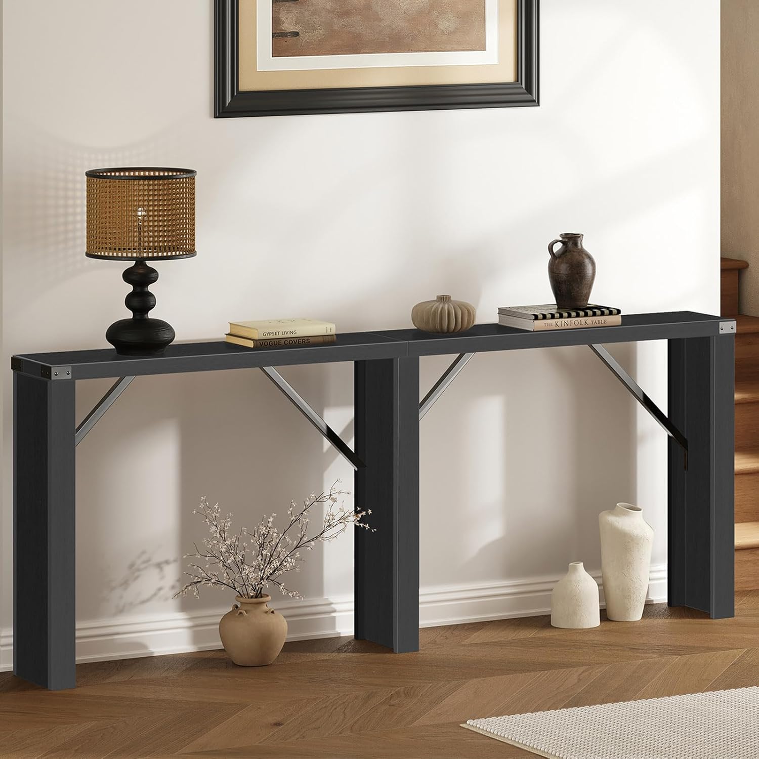 Console Table, 70.8" Long Behind Couch Sofa Table, Entryway Table, Farmhouse Console Table for Narrow Spaces, Hallway, Living Room, Black CT31BB
