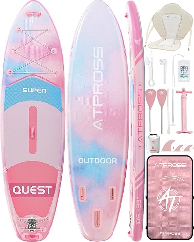 ATPROSS 10'6''x33''Inflatable Stand Up Paddle Board, 400lbs Extra Wide Blow Up Paddle Board with Kayak Seat, Premium SUP Accessories Kit & Backpack, Non-Slip Stable Deck Boat for Yoga Fishing Surf