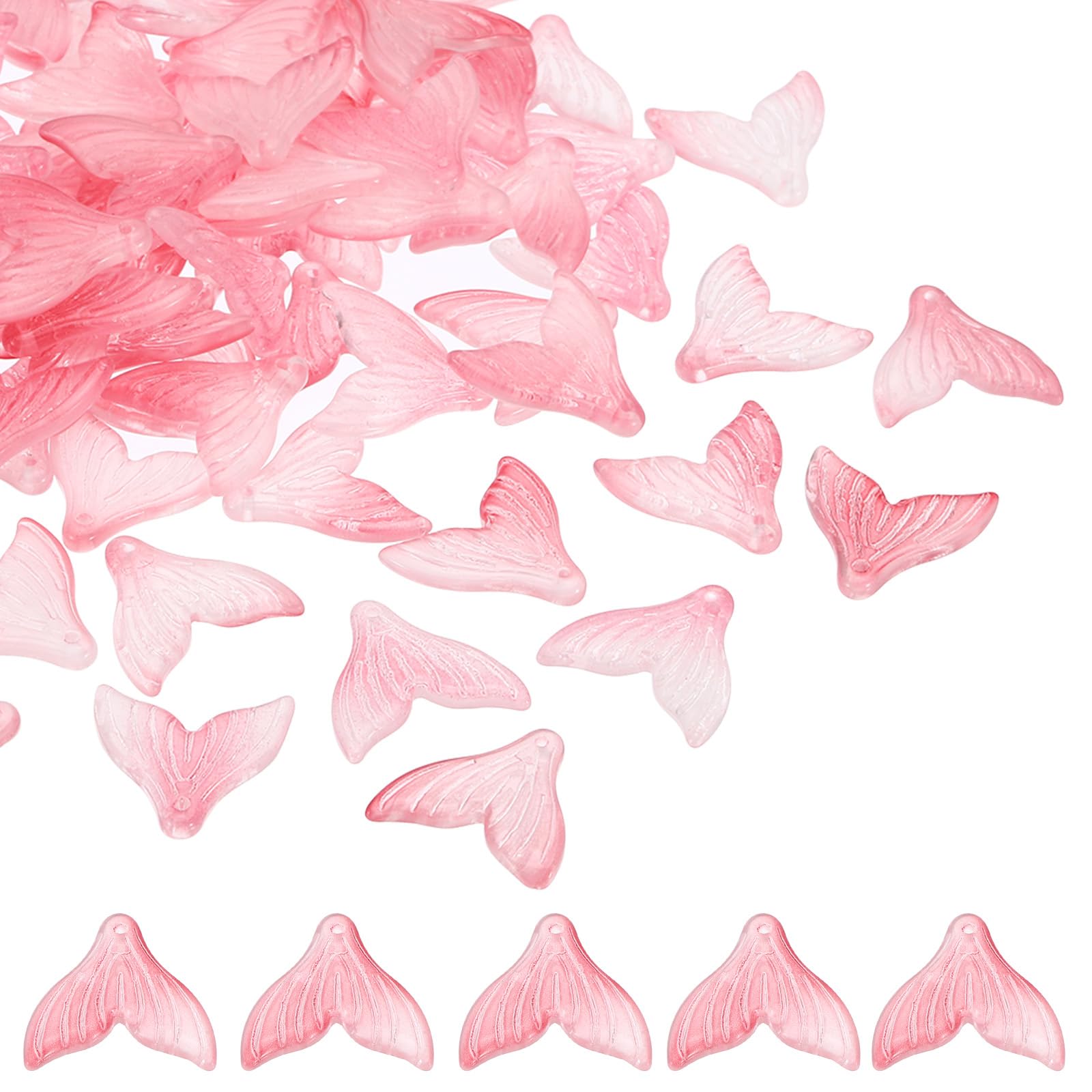 PATIKIL Fish Tail Crystal Glass Beads, 100 Pack Fish Bead Handcrafted Glass Spacer Bead for Jewelry Making Bracelet Earring Light Pink