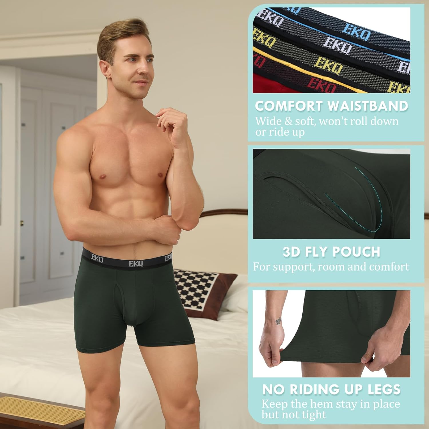 Mens Underwear Breathable Boxer Briefs 7 Pack Bamboo Rayon Boxers for Men Soft Stretchy Men's Underwear with Fly - Image 3