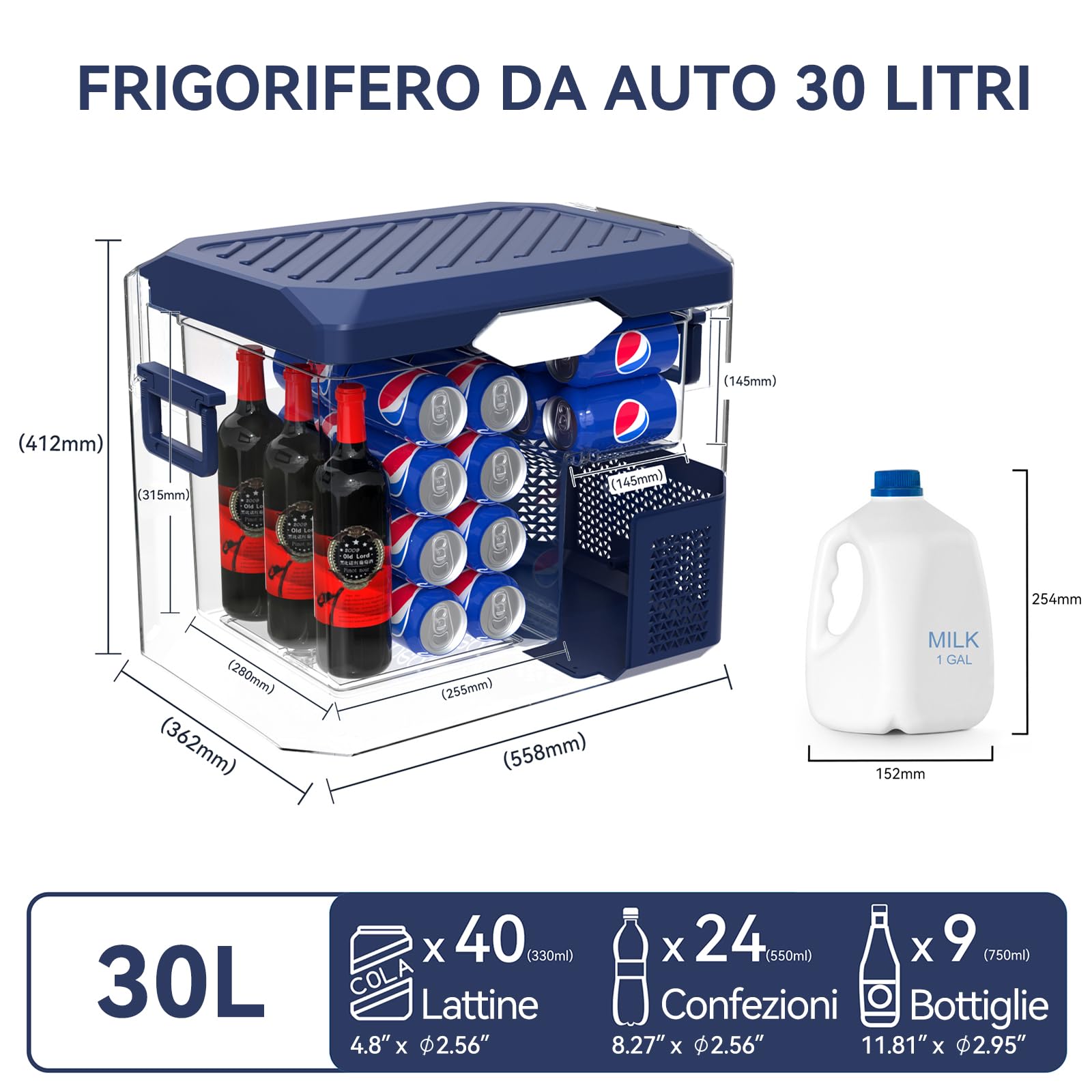 Bingi 30L Frigorifero Portatile Elettrico,Congelatore Portatile per Auto,Mini Frigorifero da Campeggio Frigo Elettrico 12V/24V/220V compressore per RV Camion,Barca,Camper