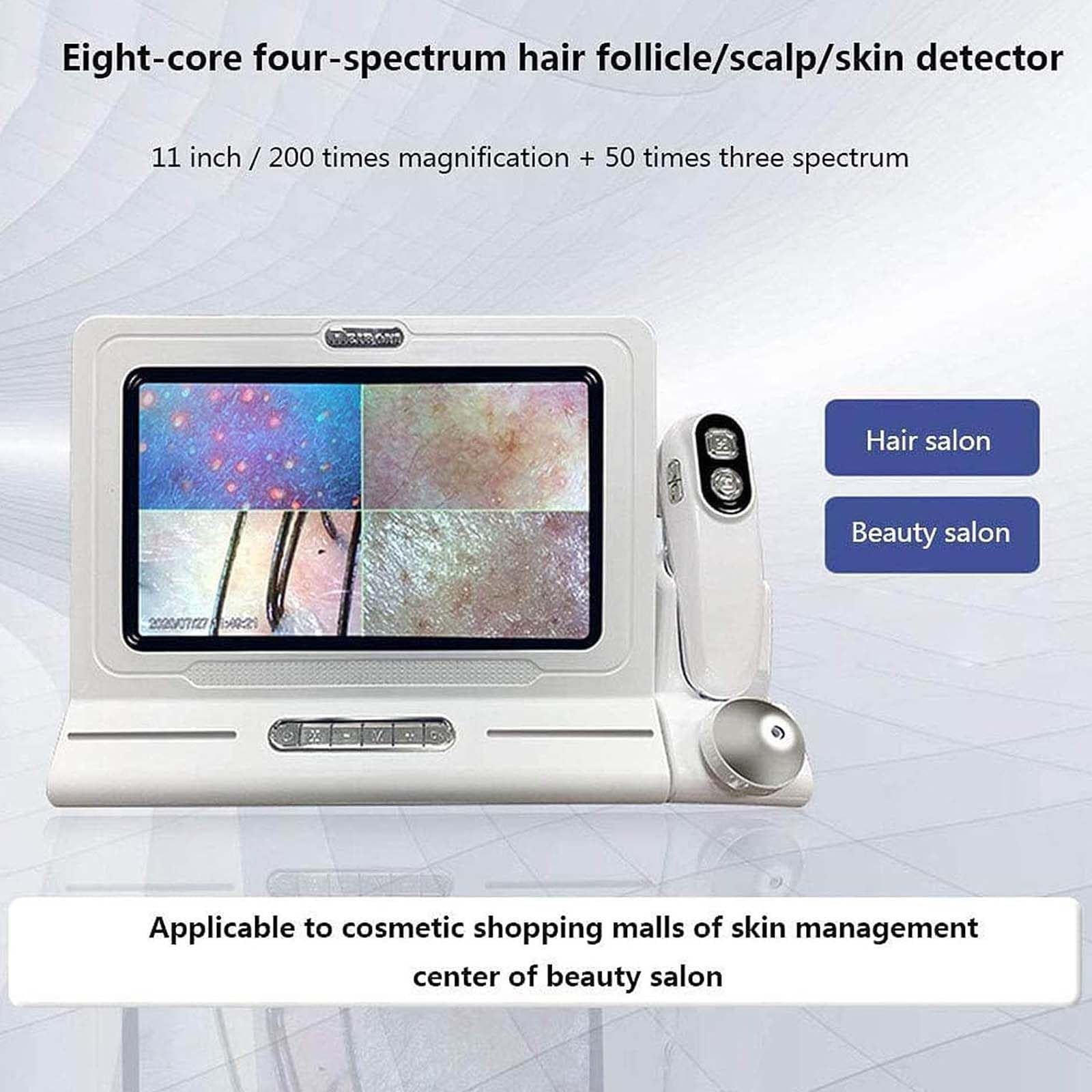 Analizador de diagnóstico de piel, 11 pulgadas, 50 x 200 x, tipo de carga digital, microscopio de cuero cabelludo, folículo piloso, detector de pelo de piel, máquina para el hogar, salón de belleza