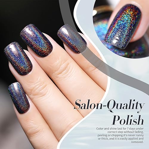 Miniatura 3 de Born Pretty Esmalte de uñas holográfico negro brillante esmalte de uñas en barra 0.3 fl oz 1 unidad