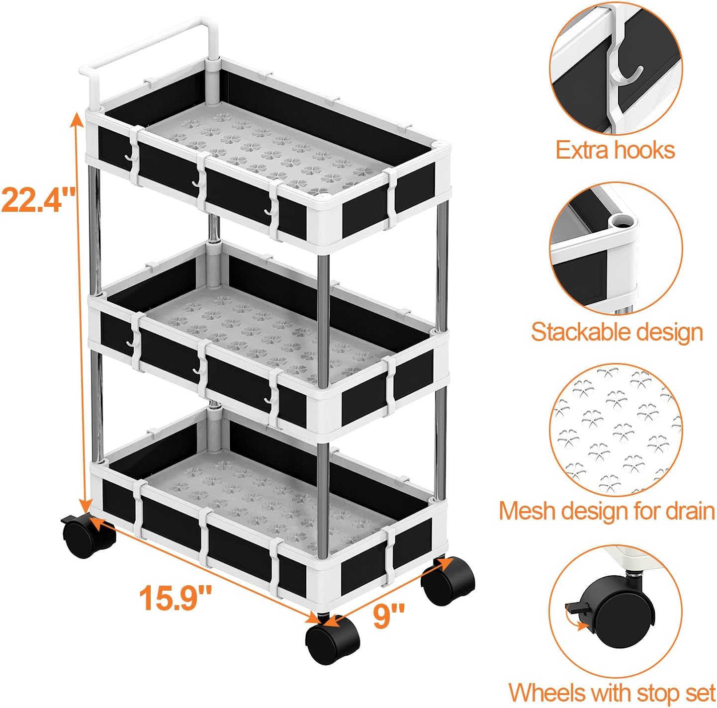 NUNET 2 Pack Under Sink Organizer w. Bathroom Mat 2-Tier Large Capacity Multi-place Cabinet Organizer Storage w. Wheels Foldable 34x22 Flexible Silicone Under Sink Mat for Kitchen Bathroom