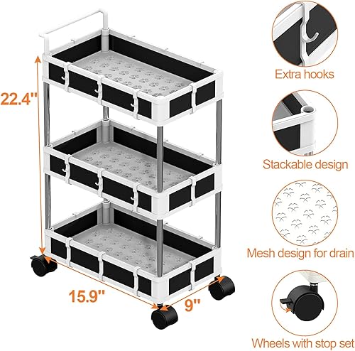 Miniatura 2 de NUNET Organizador debajo del fregadero con ruedas de bloqueo y asa de 2/3/4 niveles ajustable pequeño carrito rodante para almacenamiento, carrito