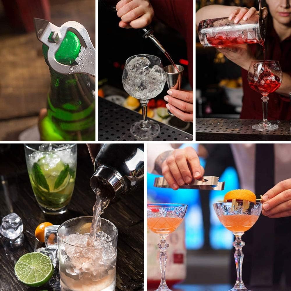 Bartender Kit Cocktail Shaker Set Stainless Steel Bar Tool Set 11 Pcs with Bamboo Stand Drink Mixing Bar Accessories for Home Bartending/Cocktail Recipes