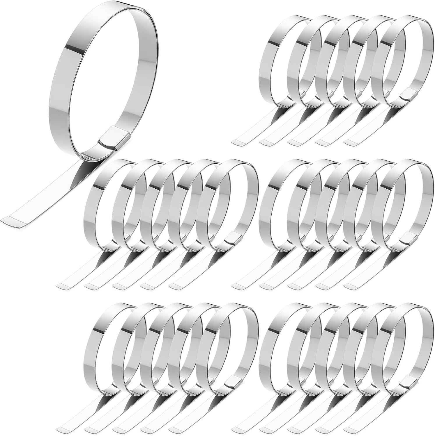 Duraaamo 25 Pack 5/8" Wide x 4" Diameter x 0.025" Thick Center Punch Clamps Band Hose Clamps 201 Stainless Steel Pre-formed for Hose Ducting Pipe Cable Management & More