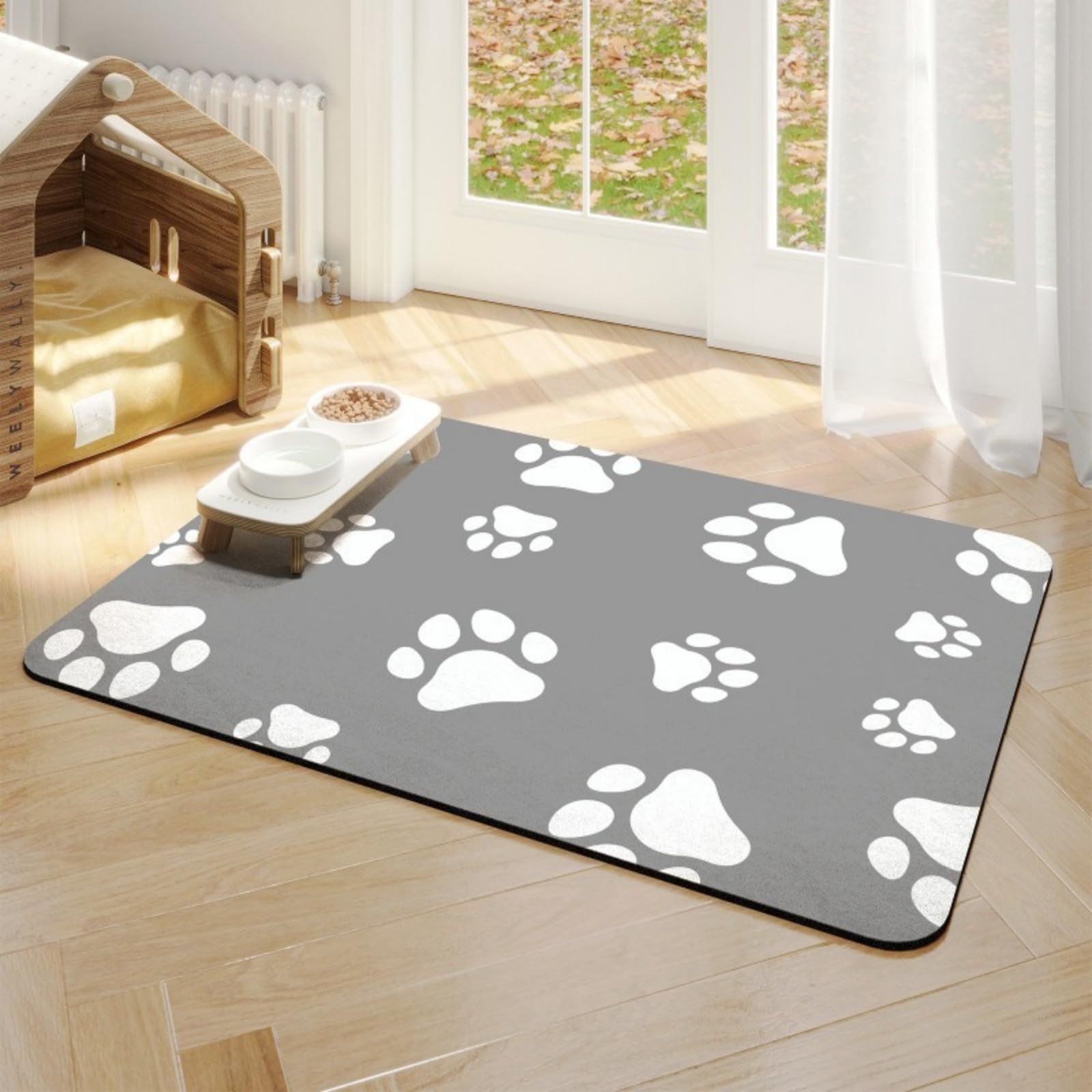 Dog Food Mat, Pet Feeding Mat Diatomaceous Earth Non-slip Dog Bowl Mat, Absorbent and Quick Drying Pet Food Mats, Dogs and Cat Placemats for Food and Water (White, 40 * 60 cm)
