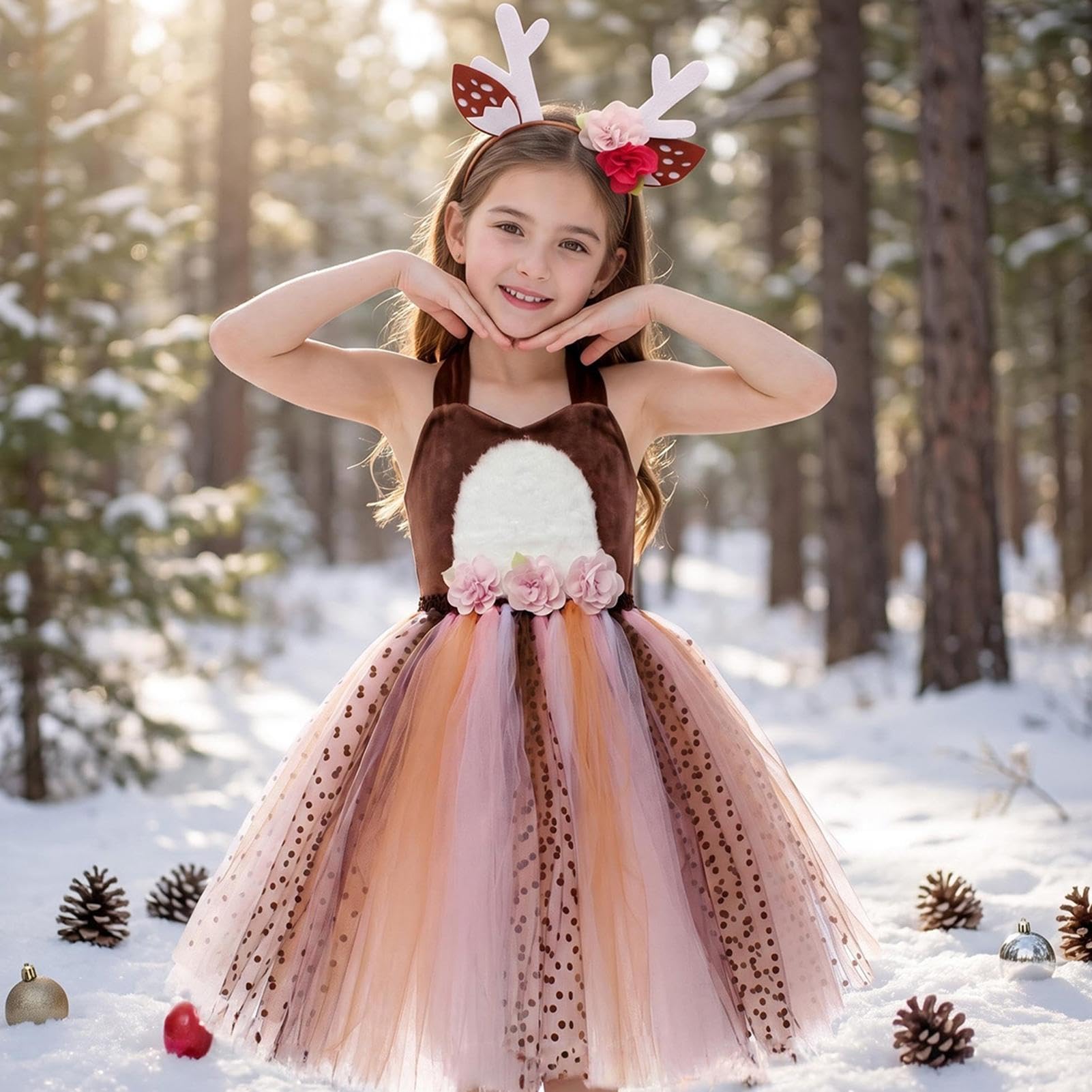Vestito Tutù di Natale Bambine Gonna da Travestimento con Fiori e Animali