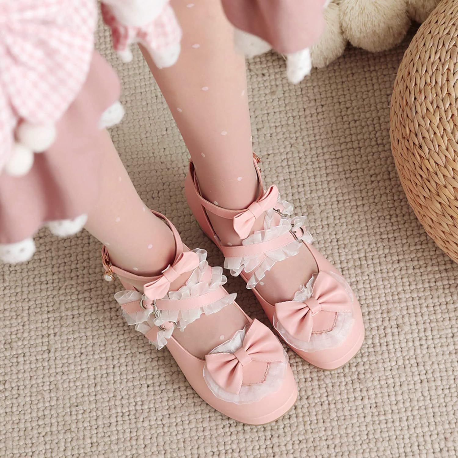 Women Cute Lolita Shoes Platform Mary Janes Kawaii Strappy Ankle Strap Sweet Pumps Lace Cross Tied Dress Pumps - Image 4