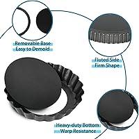 Vista 3 de Juego de 10 mini sartenes para tartas con fondo extraíble de 4 pulgadas, antiadherente, redonda, acero al carbono resistente para pasteles