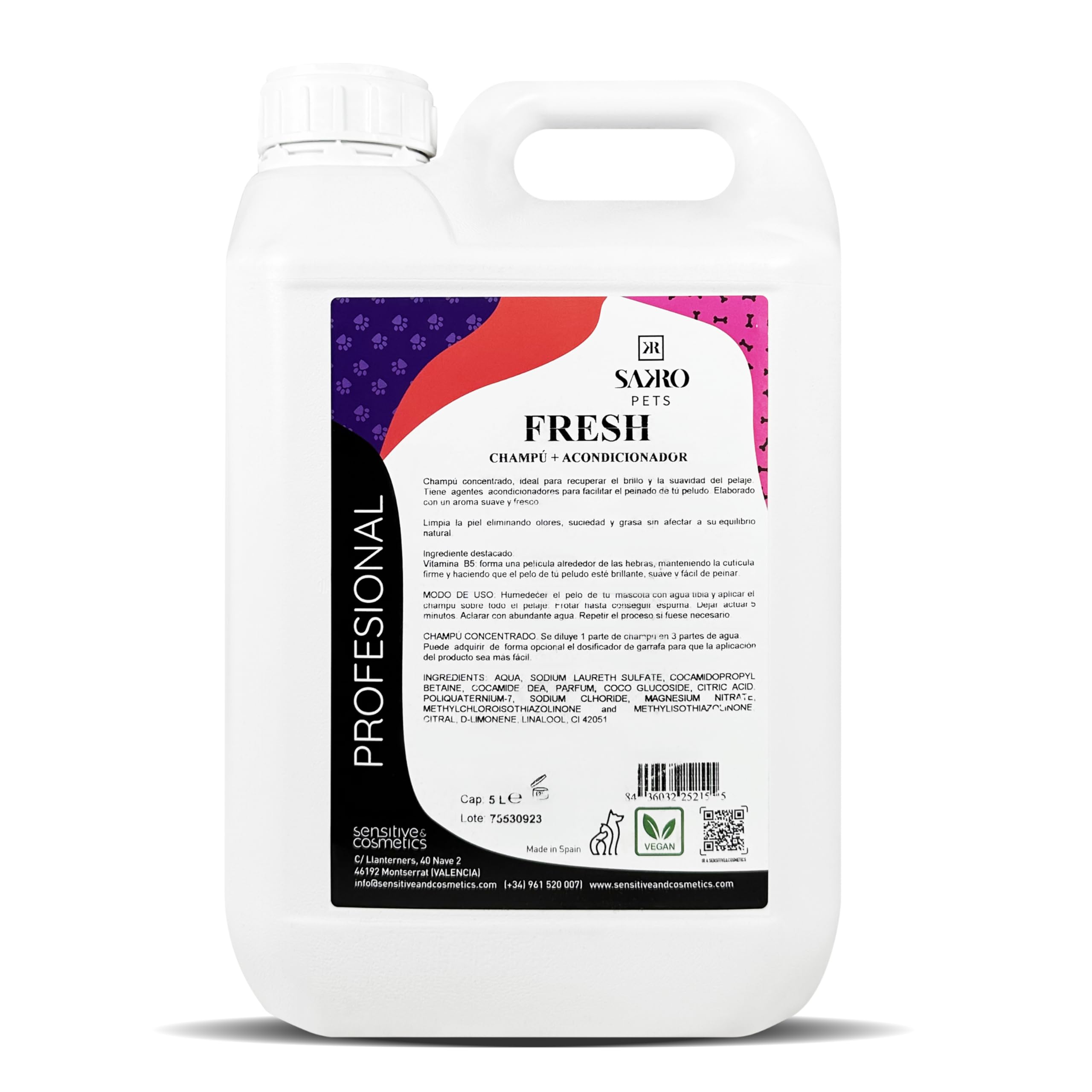 Shampoo e Balsamo per Cani Fresh 5 litri | Biologico con Vitamina B5 Ridona Lucentezza e Morbidezza al Manto