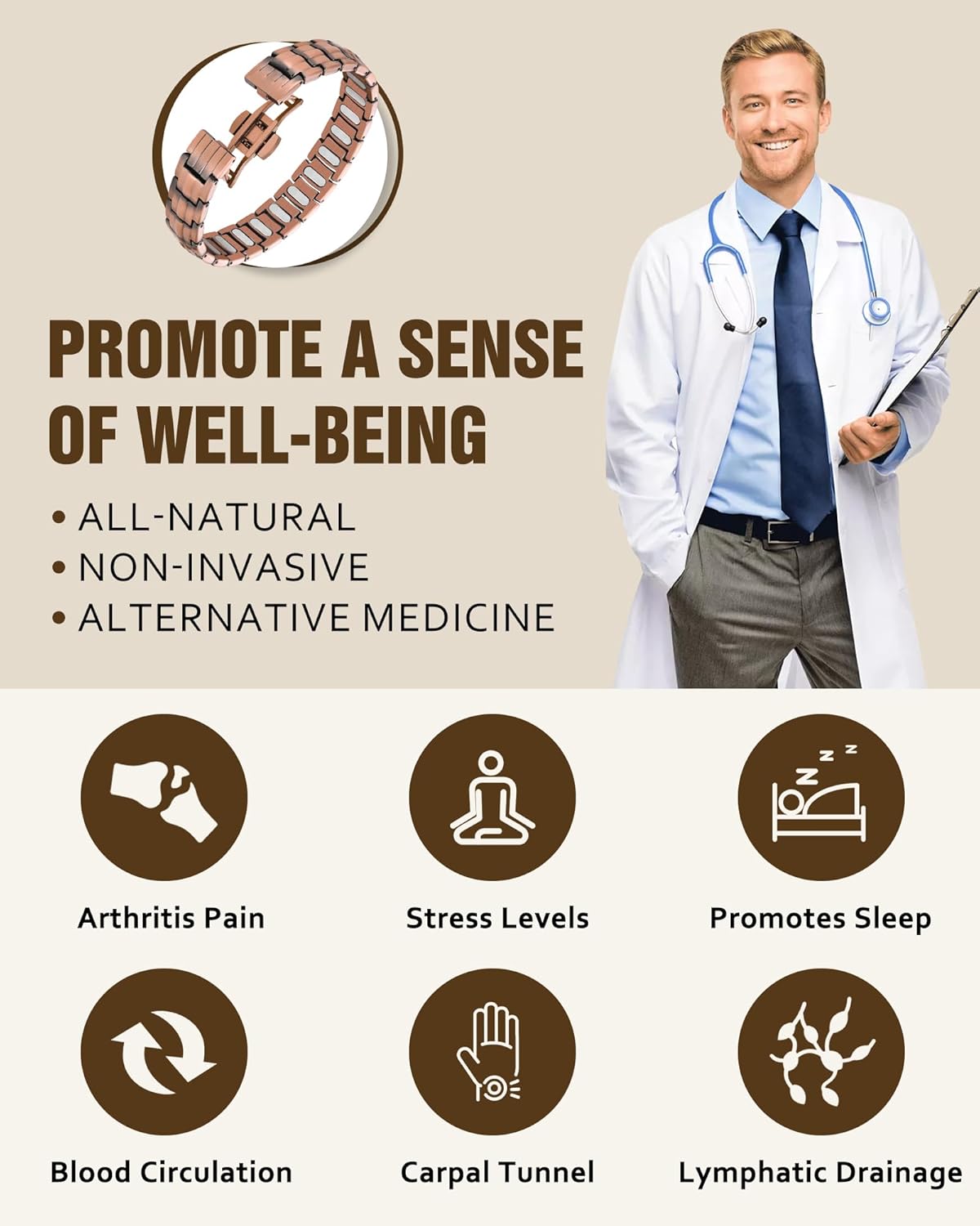 Jecanori Pure Copper Bracelet for Men, 5X Strength Magnetic Bracelets for Men with 5,000 Gauss Ellipses Magnets & Premium Butterfly Clasp - Image 4