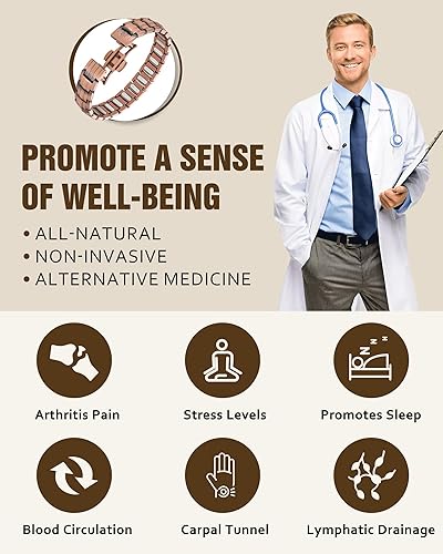 Miniatura 4 de Jecanori Pure Copper Bracelet for Men, 5X Strength Magnetic Bracelets for Men with 5,000 Gauss Ellipses Magnets & Premium Butterfly Clasp