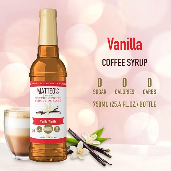 Matteo's Matteo's Barista Style Sugar Free Coffee Syrup - Zero Calories Keto-Friendly Coffee Syrups & Flavors - USA-Made Kosher Sugar Free Coffee Flavoring Syrup For Home & Work (Vanilla, 25.4 Oz, 1-pk) in use
