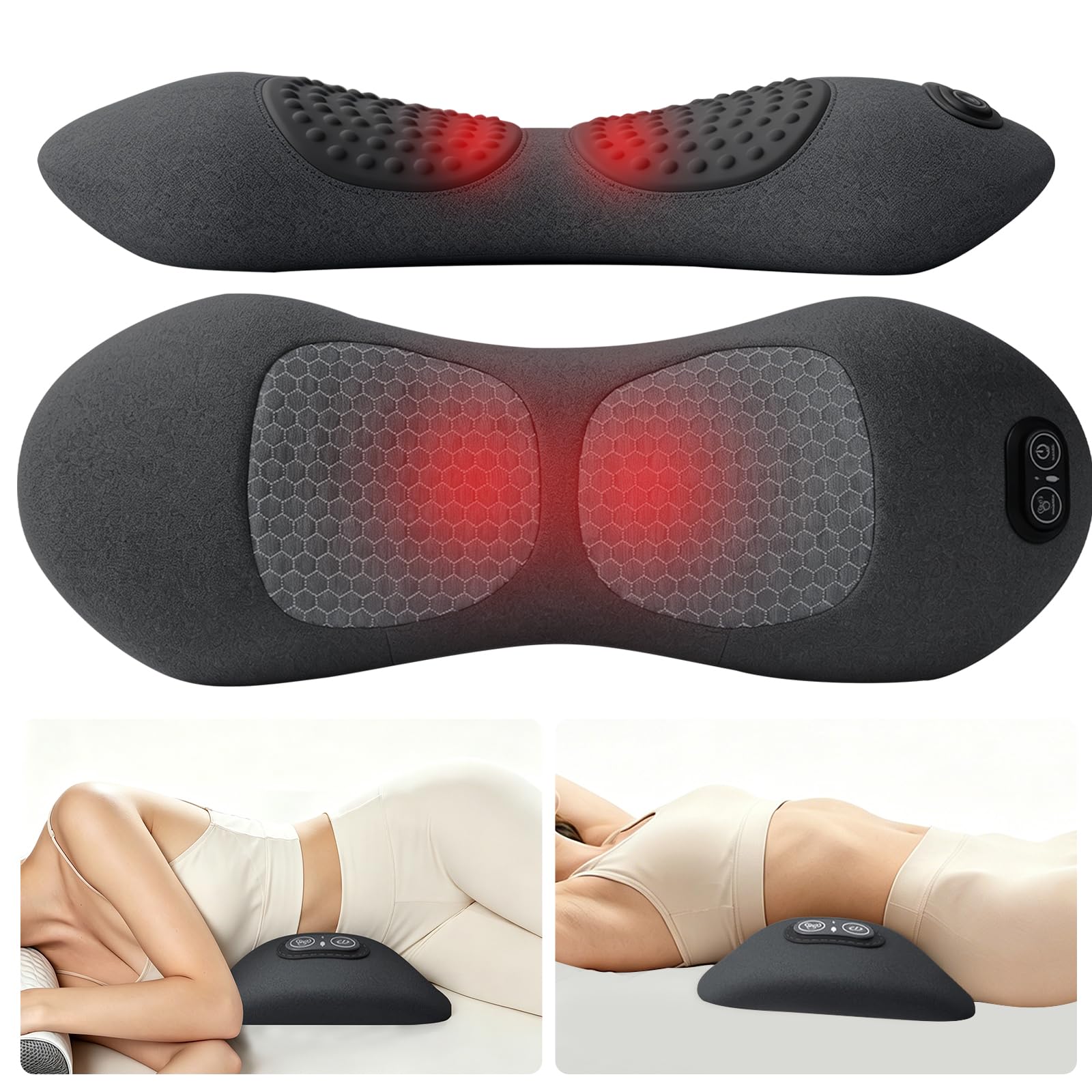 Appareil Massage 3 En 1, Masseur Lombaire Et Sciatique, ThéRapie Masseurs Lombaire Et Sciatique, Avec Traction Chauffage Vibrations, pour Soulagement Nuque Épaules Sommeil