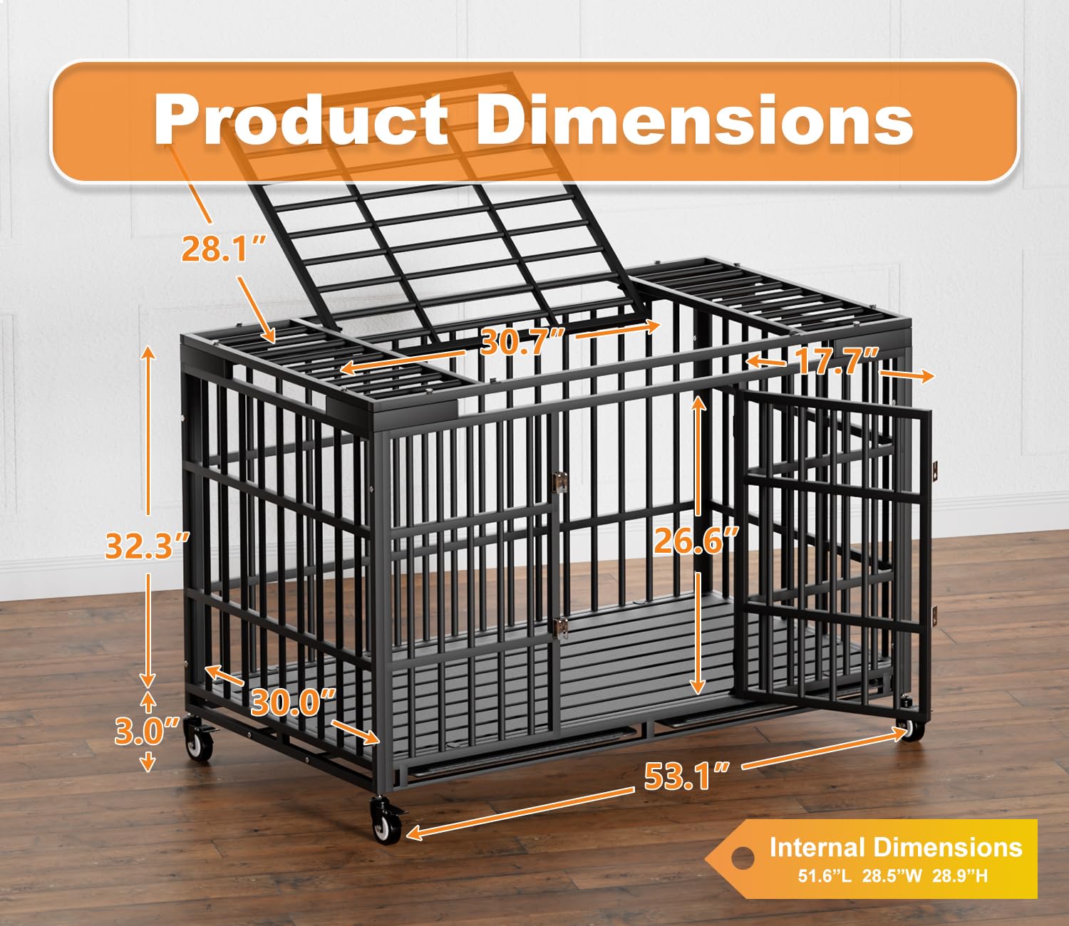 Amazon.com : HMHTCT 54 Inch Heavy Duty Dog Crate with Wheels