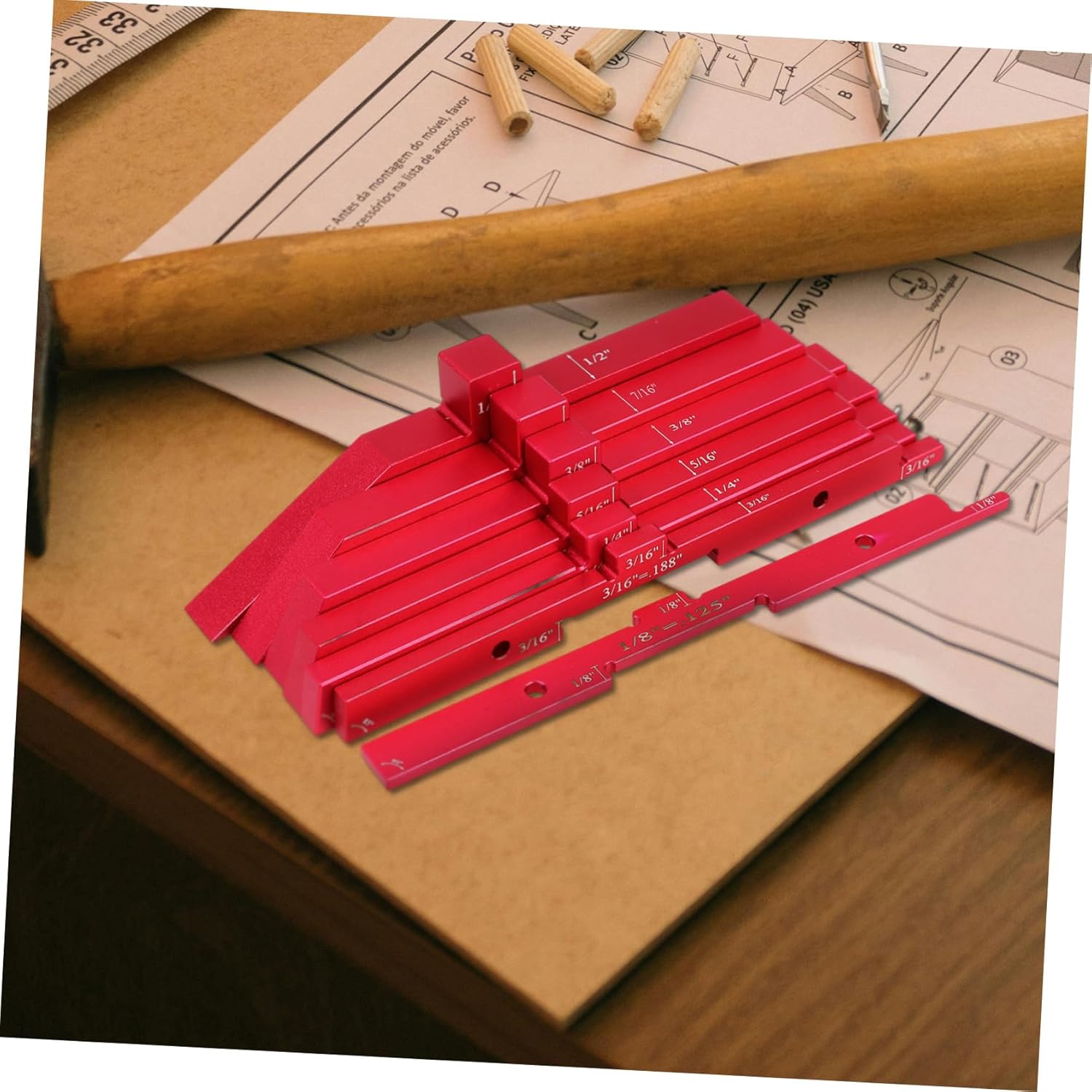 7pcs Adjustable Red Gauge Block for Woodworking Aluminum Router Table Setup Blocks Accurate Measuring Tools