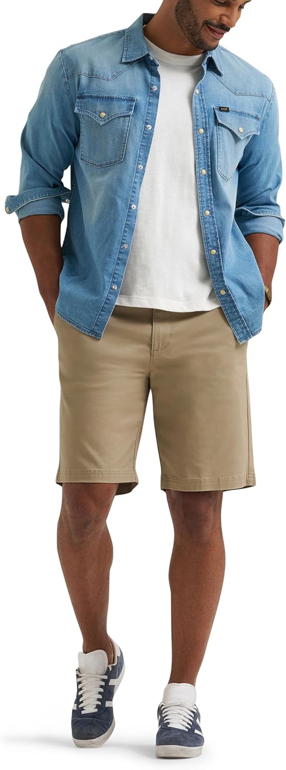 Lee Men's Extreme Motion Flat Front Short, Kansas City Khaki, 36